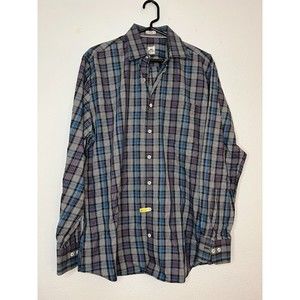 Peter Millar Shirt Mens Large Blue Plaid Button Down Long Sleeve 100% Cotton